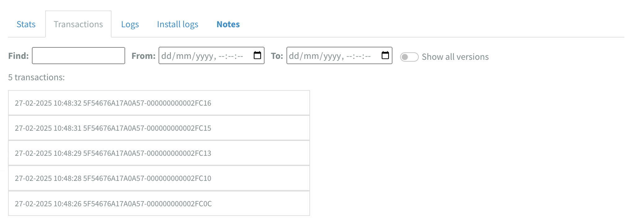 Transaction list