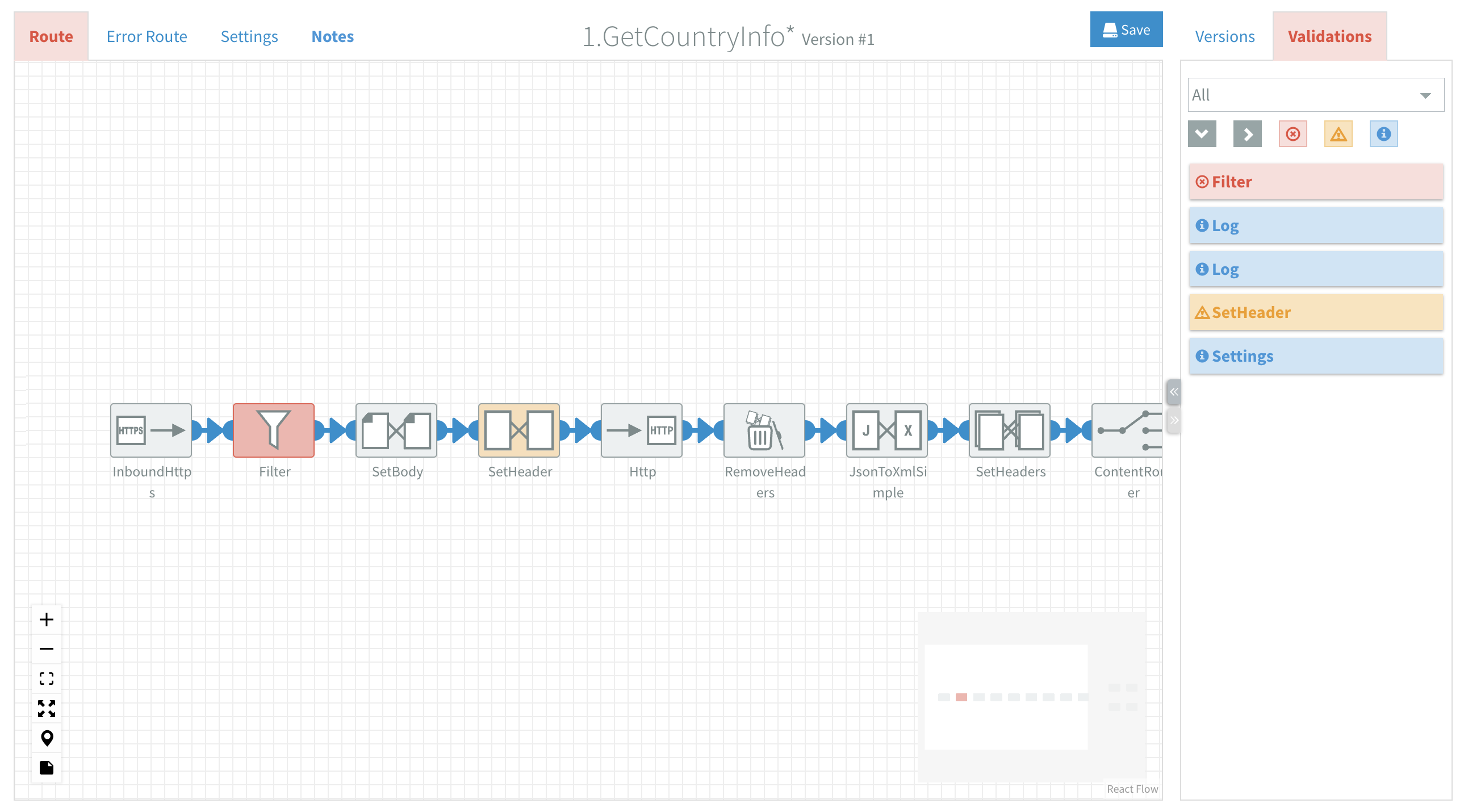 Flow validations state