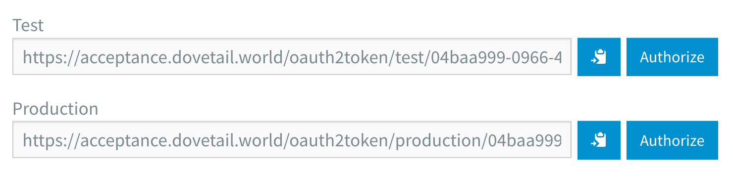 The Redirect URL and Authorize button